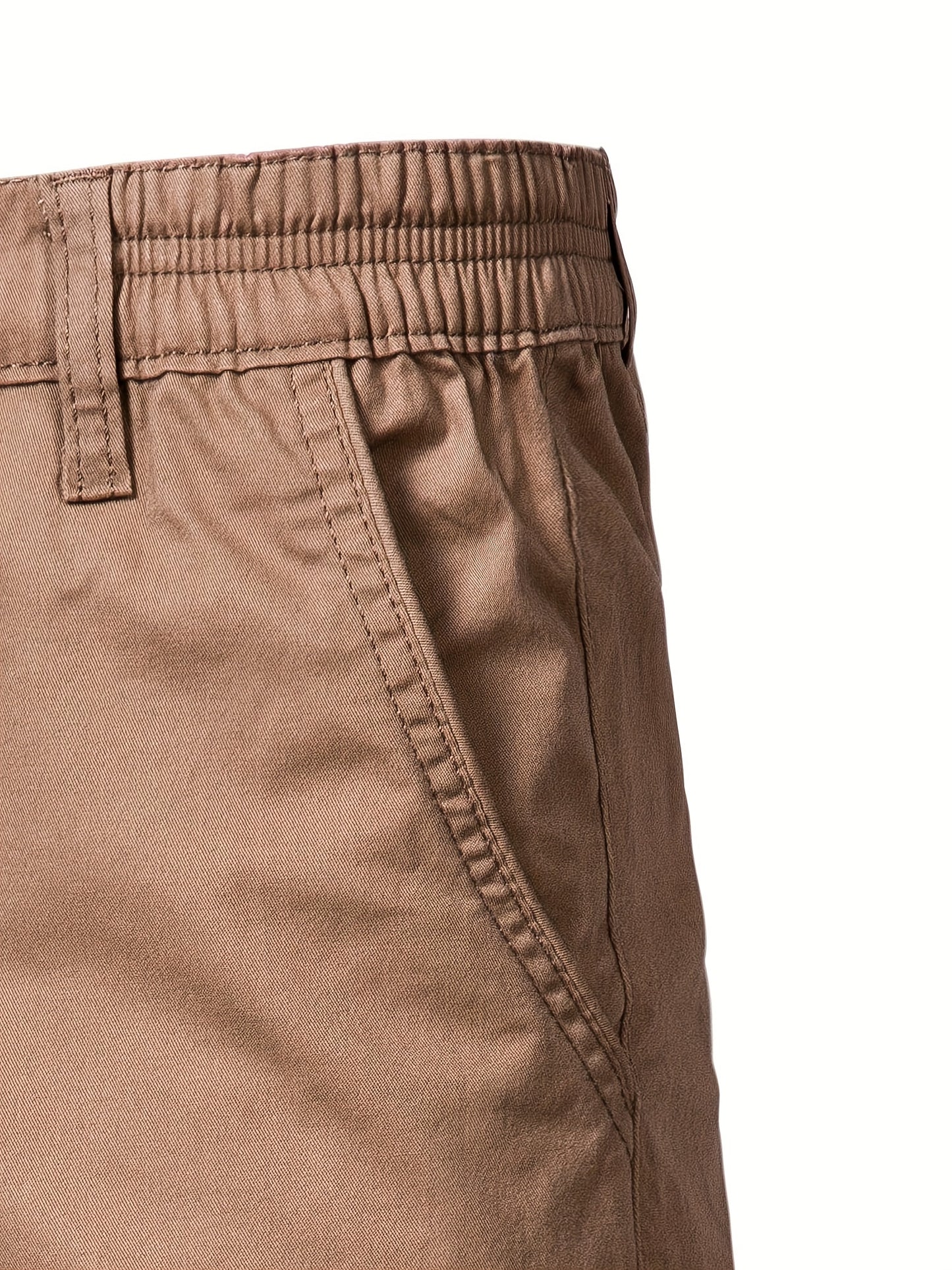 Men's Classic Fit Cotton Twill Flat Front Solid Chino Short With Slant Pockets And Elastic Waist