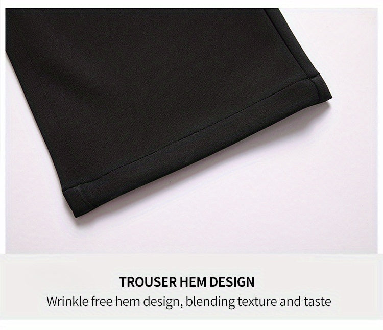 Men's Sleek Business Casual Dress Pants - Solid Black, Straight Leg, Wrinkle-Resistant Polyester Blend, All-Season Formal Trousers with Button Detail