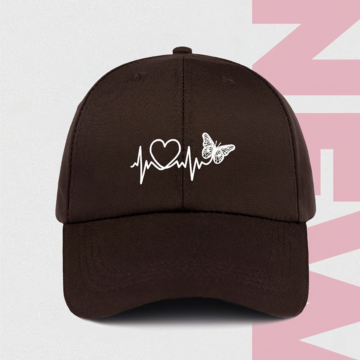 White Butterfly Heartbeat Baseball Cap, Simple Unisex Sports Hat, Sun Protection Outdoor Adjustable Cap