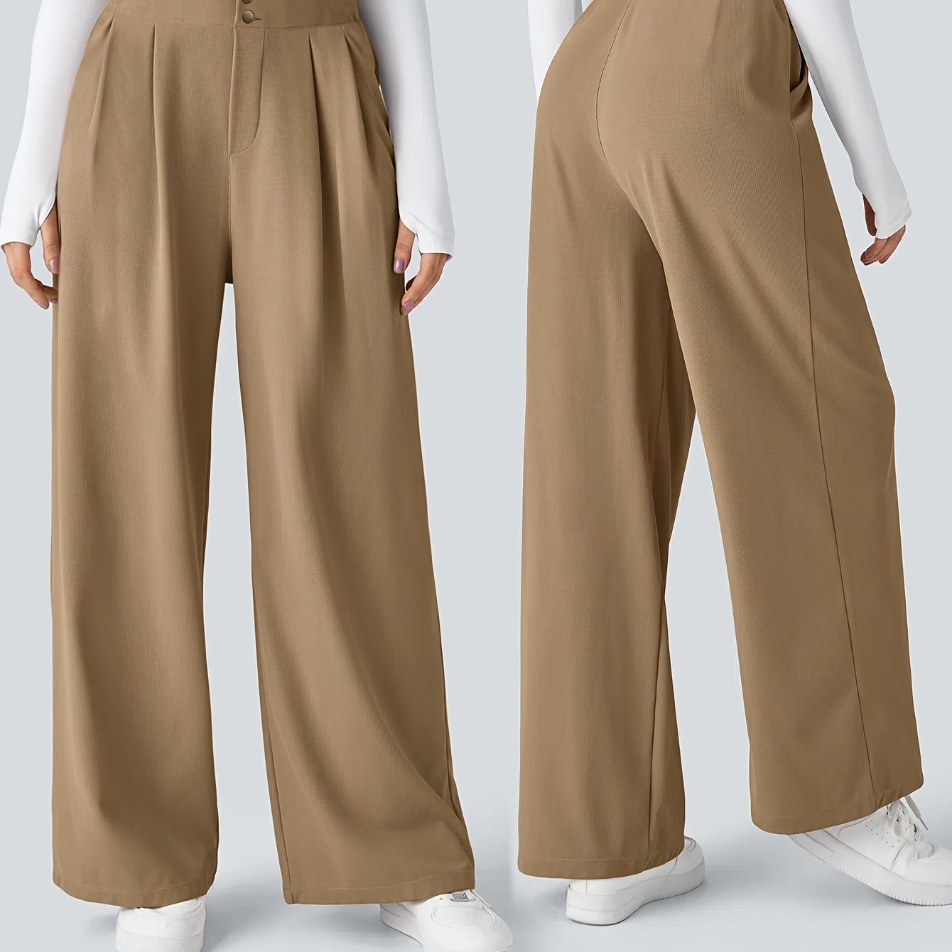 Solid Color Straight Leg Pants, Elegant High Waist Button Front Pants For Work & Office, Women's Clothing
