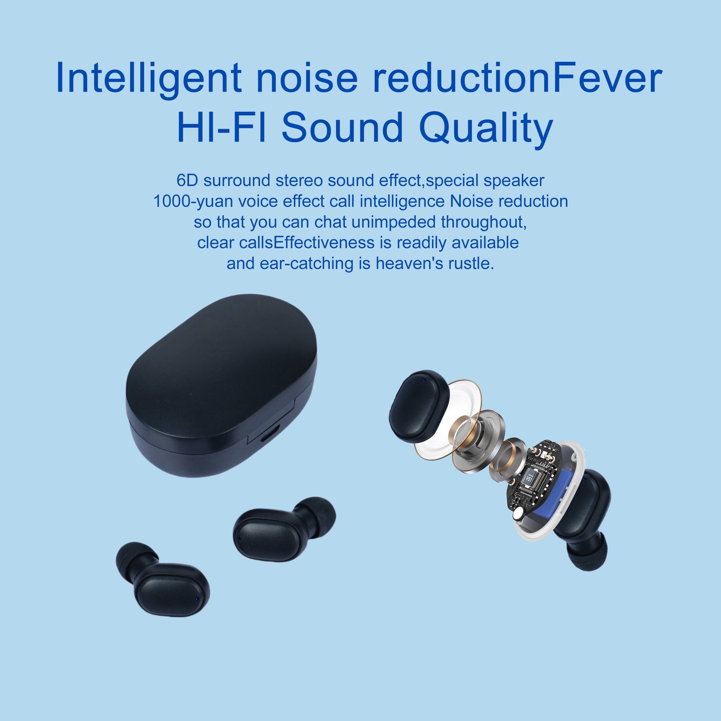 Wireless Earbuds TWS, Plastic Material, Push Button Volume Control, Closed-back Earphones with Condenser Microphone, Non-Waterproof, with Noise Cancelling Voice Call, 150mAh Rechargeable Lithium Polymer Battery, for Sports, C