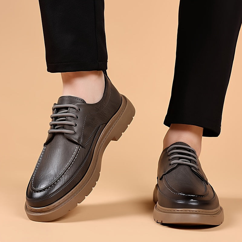 Men'S Solid Color Low-Top Elegant Boots, Comfortable Non-Slip Wear-Resistant Rubber Sole Men'S Outdoor Activity Shoes with Laces