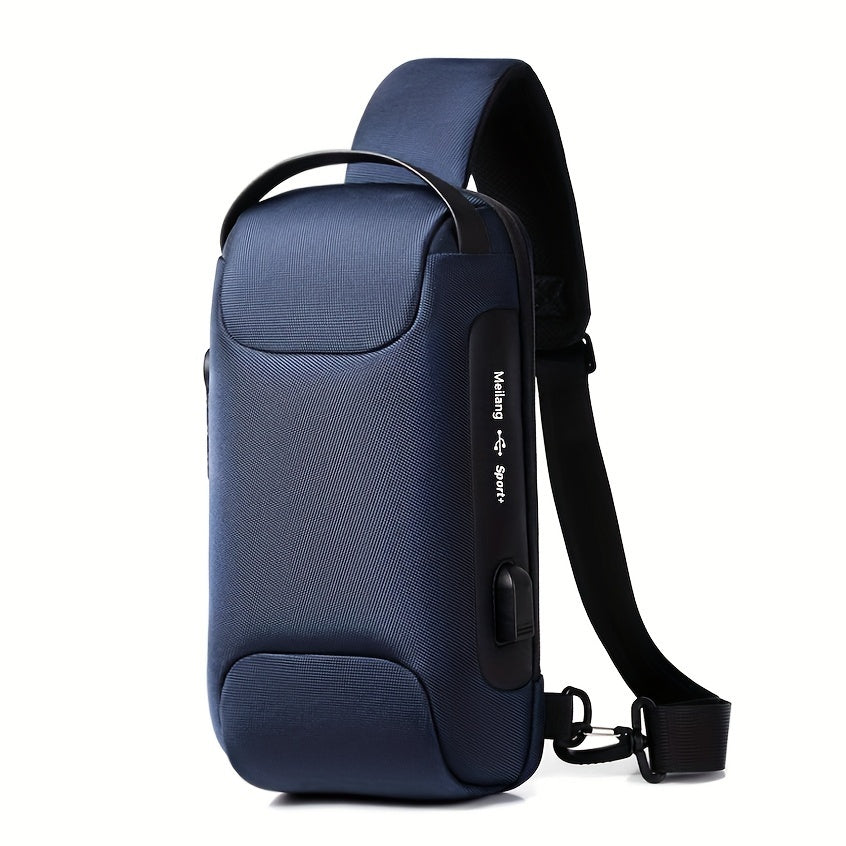 Oxford Fabric Waist Bag with USB Charging Combination Lock - Sleek Black Crossbody for Men Women, Ideal for Outdoor Activities Motorcycle Riding, Perfect Valentine's or Father's Gift, Motorcycle Bag