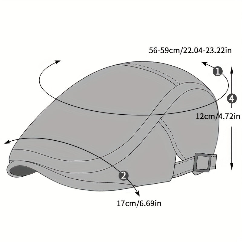 1 Men's Breathable Mesh Beret Hat - Casual Summer Style, 100% Polyester with Adjustable Faux Leather Strap for Comfort Fit
