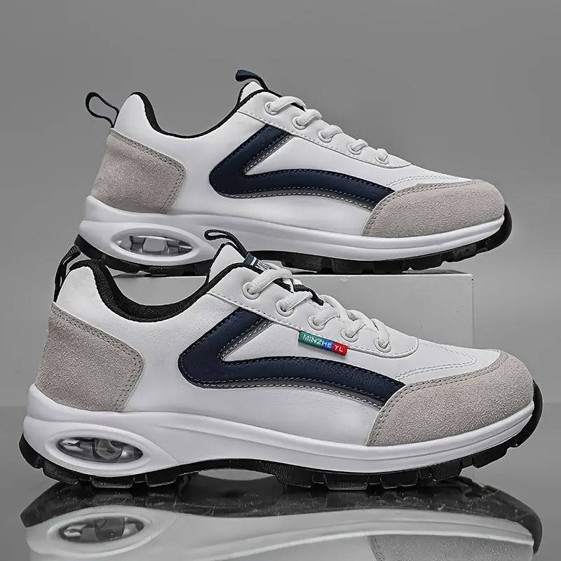Men's Casual Athletic Sneakers - Low-Top Lace-Up Design, White & Blue Upper with Black Accents, Comfortable Fabric Inner Lining, Durable EVA Sole, PU Material, Perfect for Casual Attire, Casual Sneakers | Lowtop Sneakers | Br