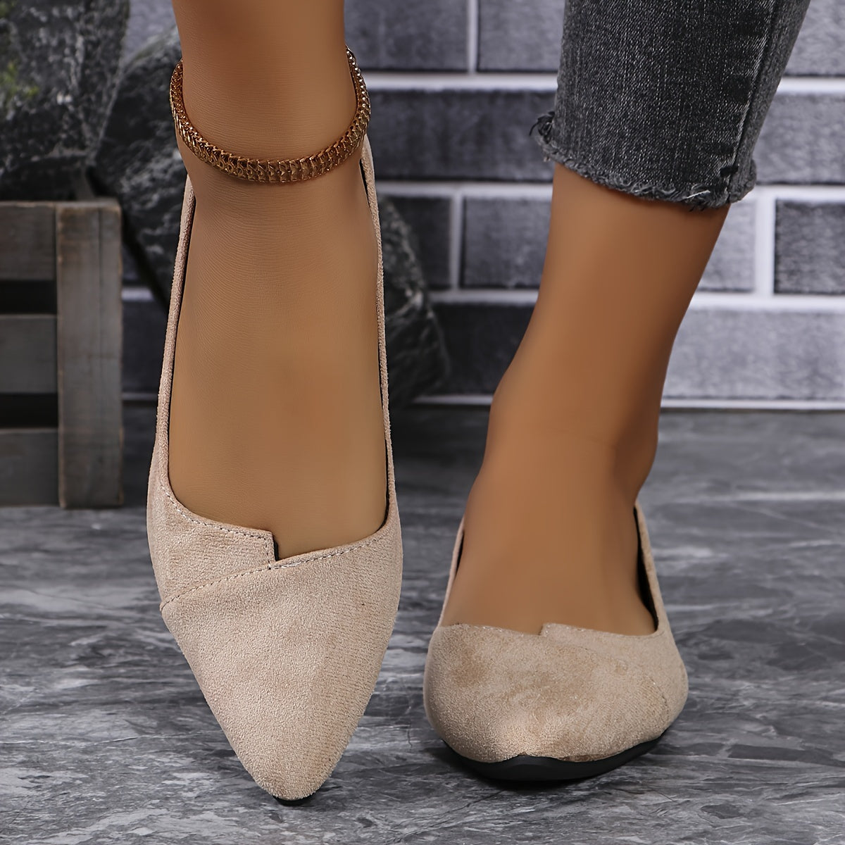 Women's Solid Color Elegant Flats, Lightweight Flat Slip On Walking Ballets, Point Toe Daily Footwear