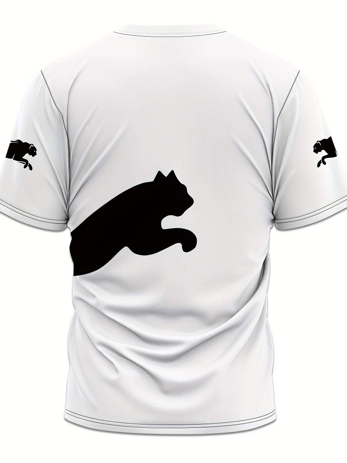 Men's 3D Print Cat Graphic T-Shirt - Casual Short Sleeve Summer Tee with Black White Contrast Design, Breathable Round Neck Top for Outdoor Activities, Machine Washable, Relaxed Fit Shirt, Durable Fabric, Detailed Print Qua