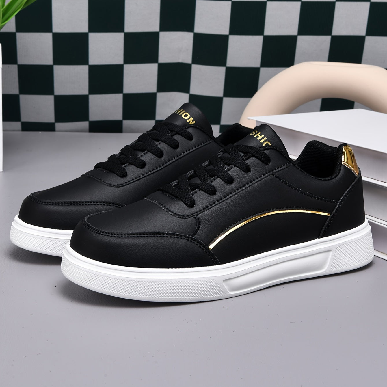 Men'S Fashion Sneakers, Casual Low-Top Retro Thick Sole, EVA Sole, Faux, Fabric Lining, Lace-Up Closure, Versatile Athletic Outdoor Shoes, Skateboarding Shoes