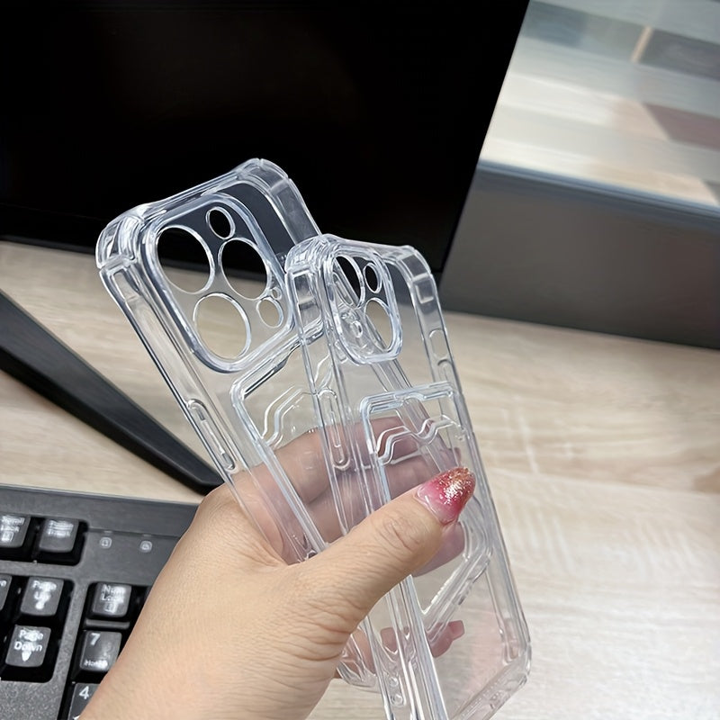 Transparent Simple Clear Card Slot Bag Phone Case Soft Cover, for iPhone 16 15 14 13 12 11 Pro Plus Pro Max X Xs Max Xr 7 8 Mini, for iPhone Users - Suitable for Everyday Use