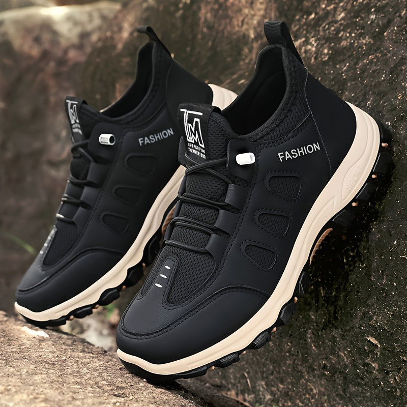 Men'S Breathable Running Shoes - All-Season Casual Sports Sneakers with Elastic Band Slip-On Closure, Soft Faux & Fabric Upper, Shock-Absorbing PVC Sole, Round Toe for Outdoor Activities