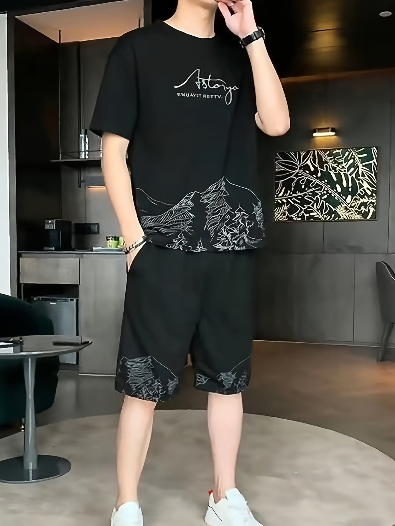 Men's Casual 2pcs Set: Crew Neck Short Sleeve T-Shirt & Drawstring Shorts - Breathable Polyester, Summer Fashion
