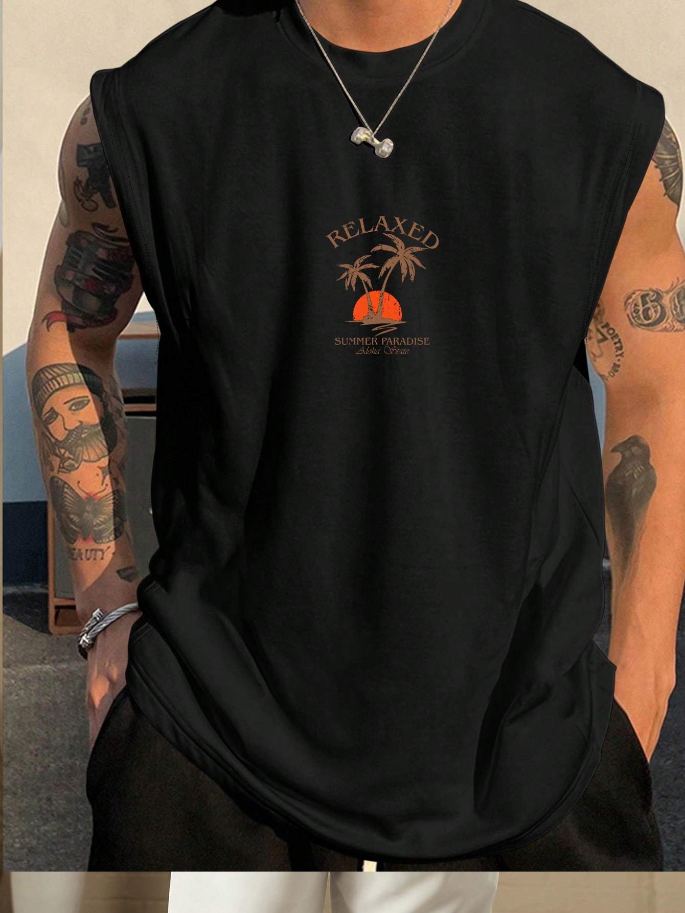 Print Comfy Breathable Tank Top, Men'S Casual Stretch Sleeveless T-shirt For Summer Gym Workout Training Basketball