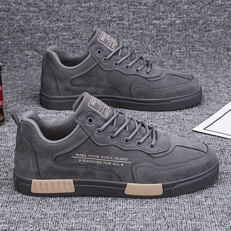 Men's Fashion Street-Inspired Low-Top Skateboard Sneakers, Comfort Anti-Slip Lace-Up Athletic Shoes, Universal Fit Casual Running Footwear, All-Season Solid & Stripe Pattern, PU Upper Fabric Insole Rubber Sole