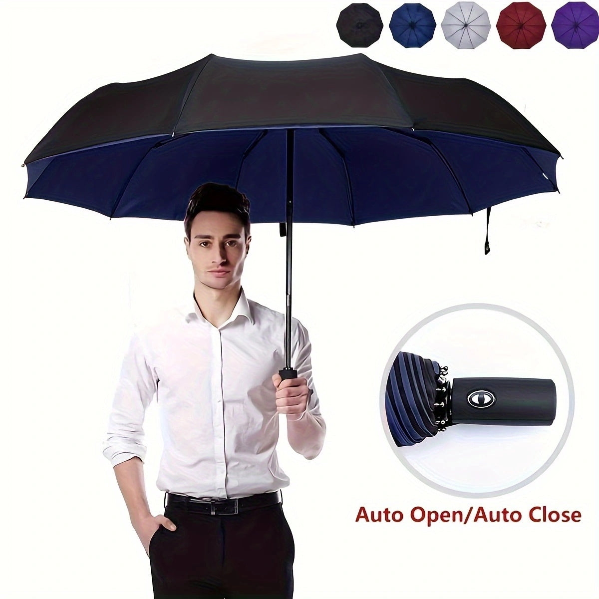 Automatic Open/Close, Windproof Tri-Fold Umbrella - Durable, Thickened Canopy for Enhanced Rain Protection, Ideal for Business Use, Automatic Folding Umbrella