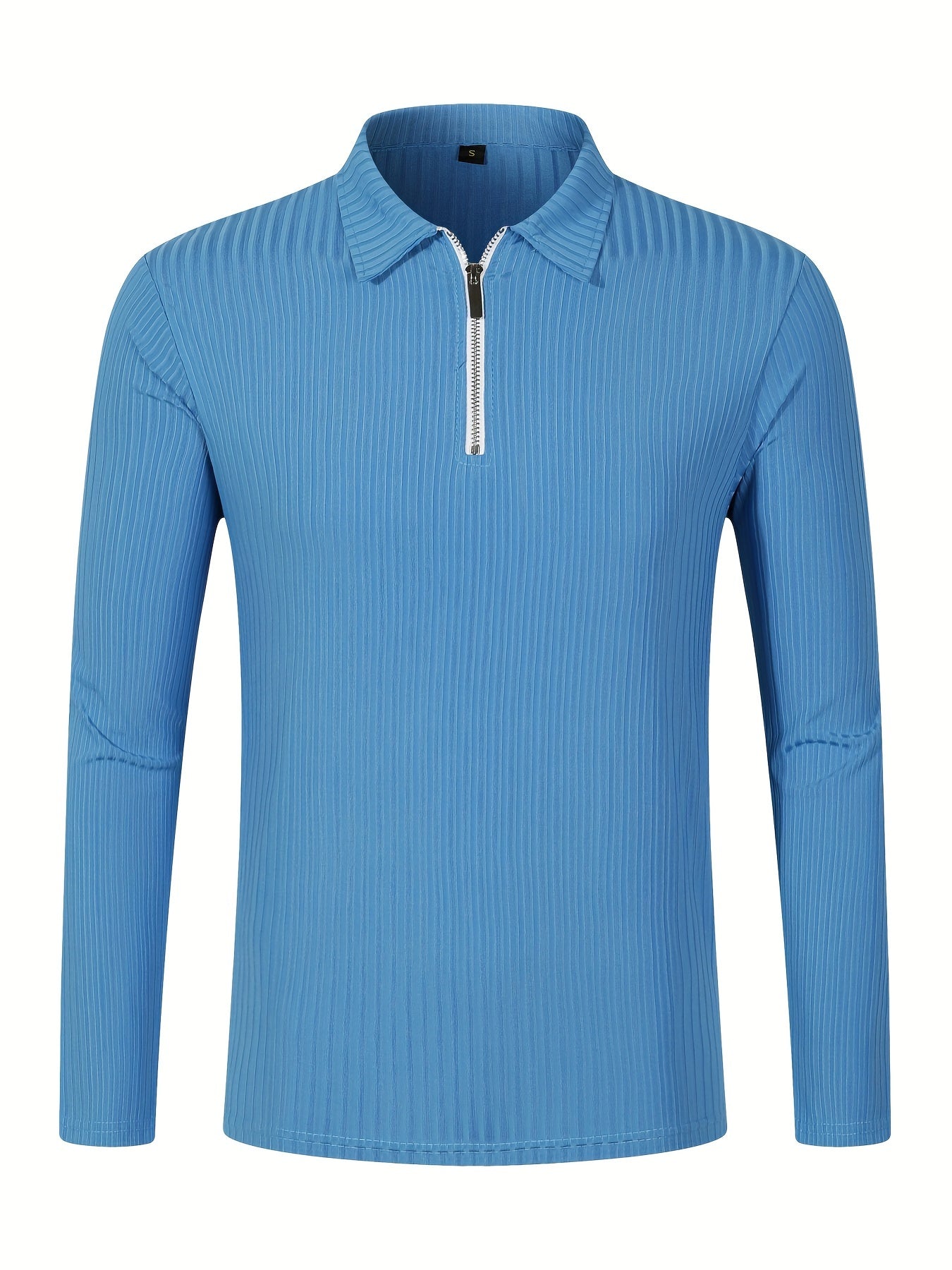 Men's Casual Sports Ribbed Long Sleeve Zipper Lapel Golf Shirt, Spring And Fall