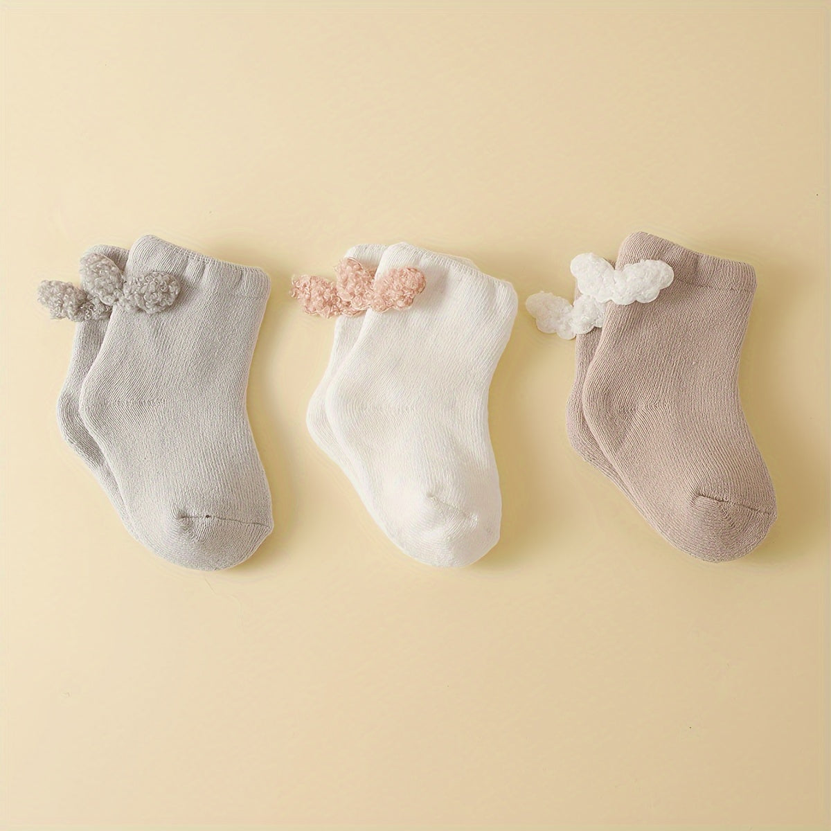 3 Pairs Cozy Terrycloth Cartoon Youngsters Socks - Thick Mid-Calf, Candy Colors (White, Pink, Light Gray), Soft & Warm for Autumn/Winter, Hand Wash Only, Youngsters Socks