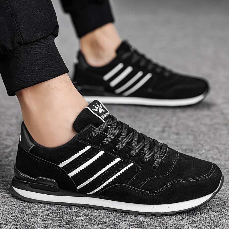 Men's Breathable Mesh Running Shoes - Versatile Korean Style Casual Sneakers with Striped Design, Durable Non-Slip Rubber Sole for Outdoor Activities, Daily Wear & Exercise - Light Gray with Blue Accents, Lace-Up Closure