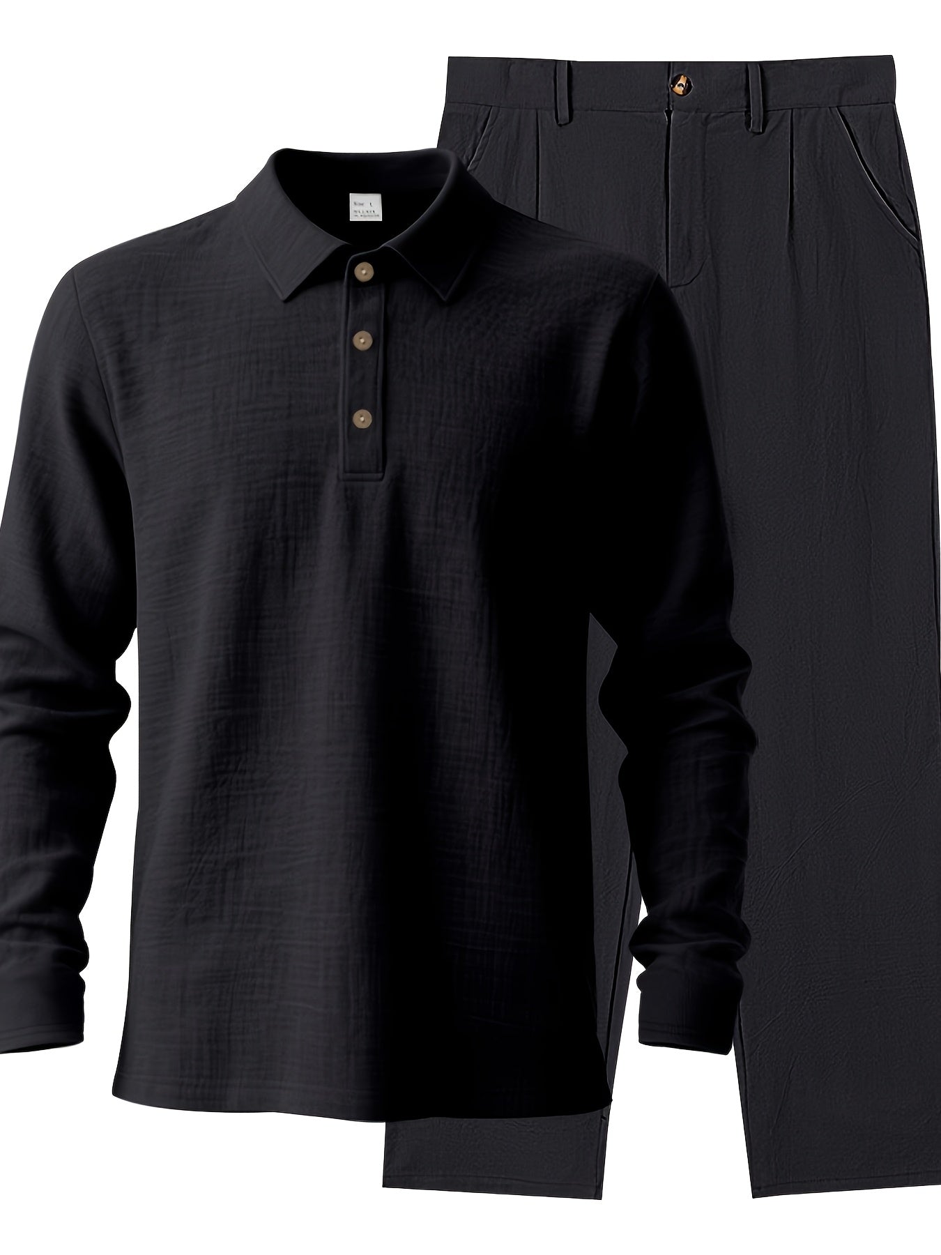 Men's Linen Casual Suit Set with Lapel Shirt & Trousers