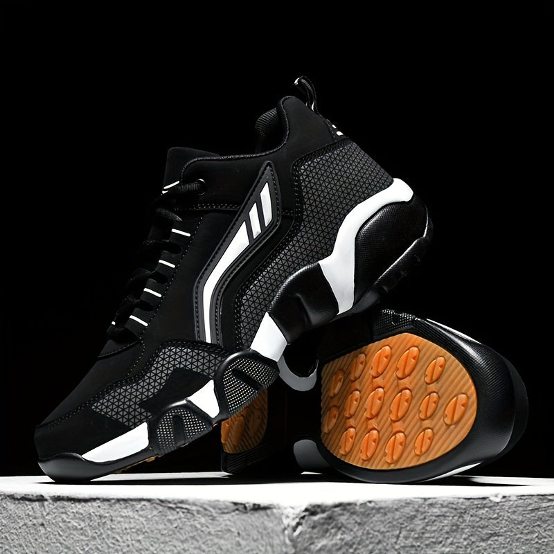 Men's Casual Sporty Sneakers - High Quality PU Upper, Non-Slip Rubber Sole with Cushioned Comfort Inner Arch Support, Low-Top Lace-Up Design for All-Day Wear (Black/White) - Spring/Fall/Winter Seasonal Versatility, Comforta