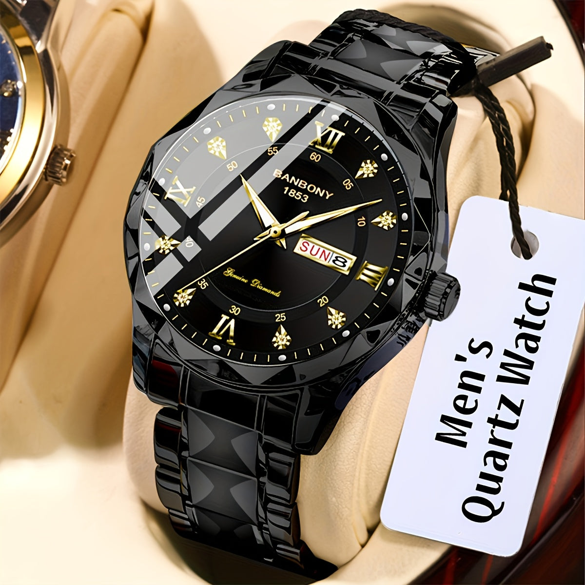 1pc Stainless Steel Strap Men'S Roman Numerals Dial Rhinestones Multifunctional Watch, Ideal for Birthday, Holiday Gifts Valentine'S Day