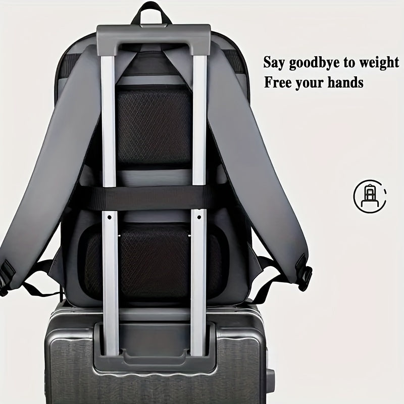 Expandable Black Nylon Business Backpack with Padded Laptop Compartment, Lightweight with Trolley Sleeve, Durable Zipper, Multi-Pocket Design, Splicing and Color Block Detail, Ideal for Daily Commute and Travel - Wet Wipe Cle