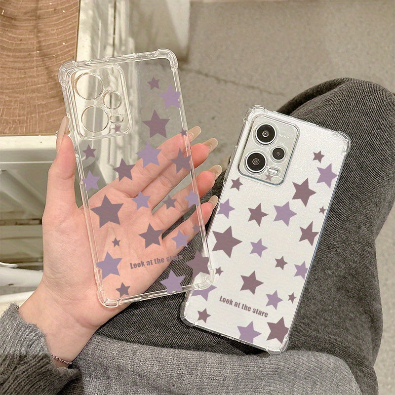 Purple Five-pointed Star This high-quality TPU transparent protective case for OPPO Realme 13PLUS 12PRO 11 10pro+ 9 Narzo N30 N50 N70 all-inclusive soft protective cover for REALME GT NEO3 C67 C63 C55 C35 C33 C31 C25Y Simple