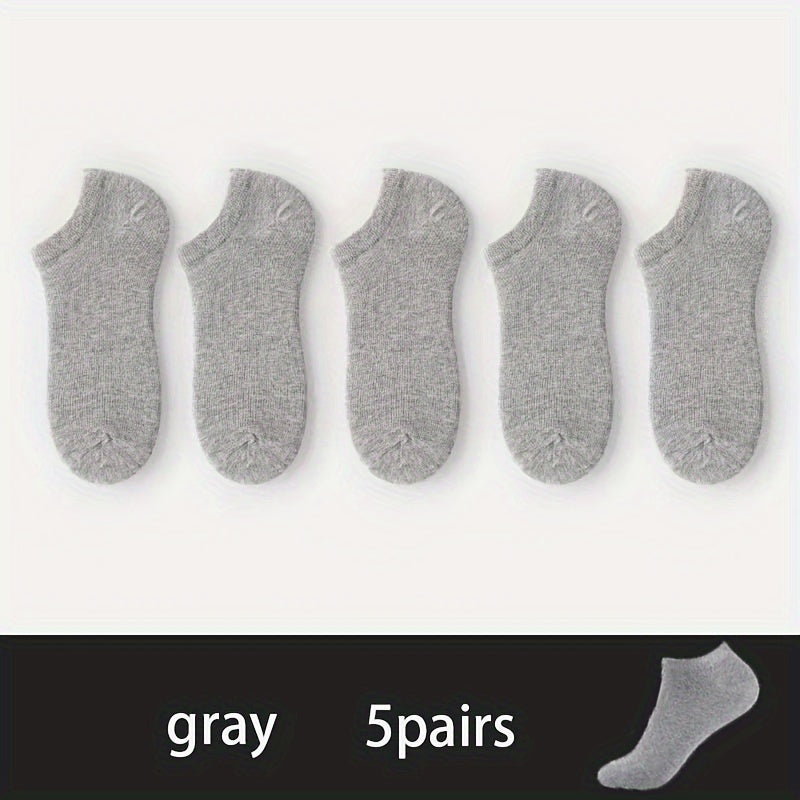 5 Pairs Of Men's Knitted Solid Color Low-cut Socks, Comfy & Breathable Elastic Socks, For Daily Wearing