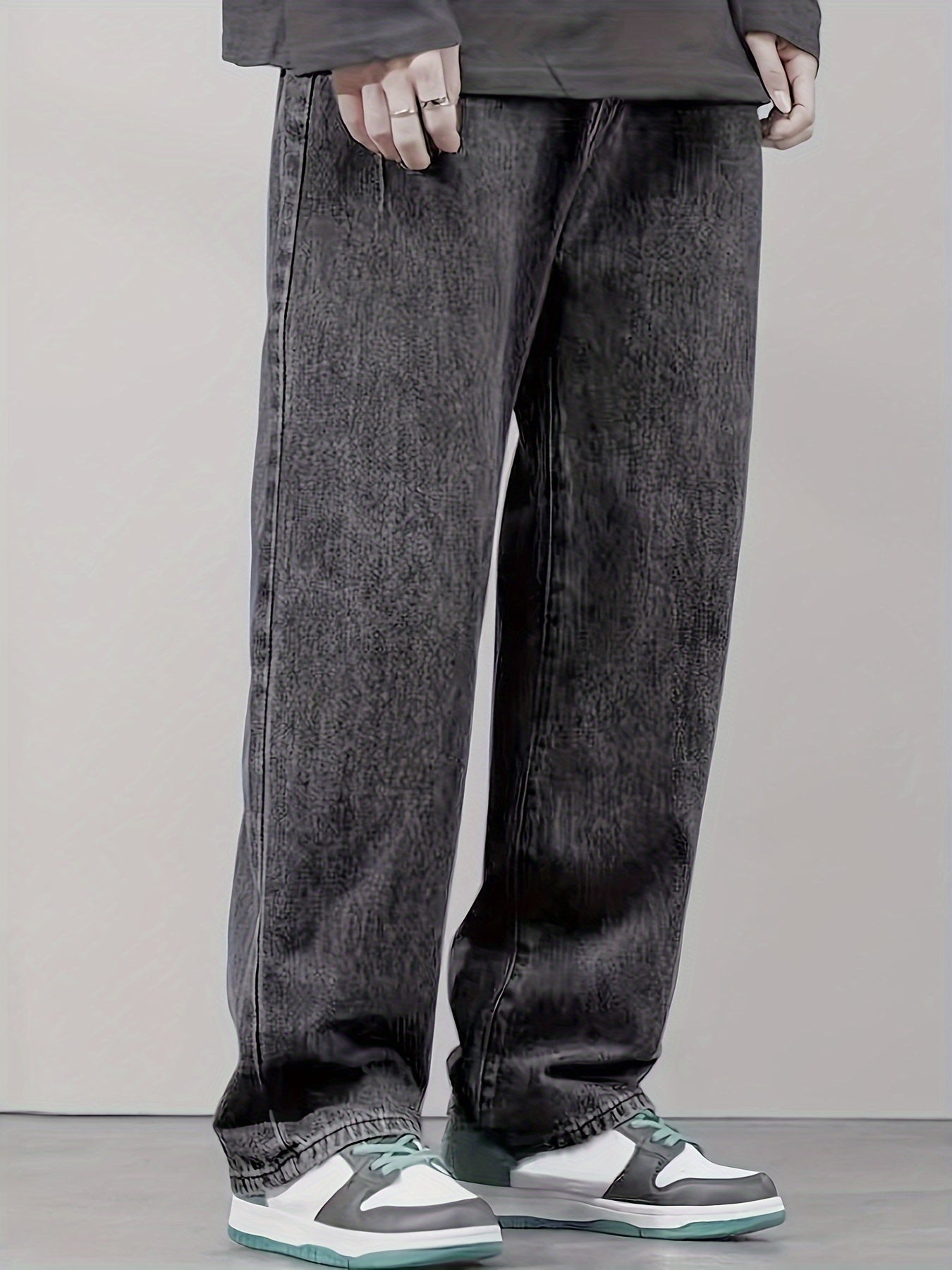 1pc Men'S Casual Denim Jeans - Classic Washed Straight-Leg Pants with Pockets, Non-Stretch Fabric, Regular Fit, All-Season Loose Denim for Adults, Casual Outing Style