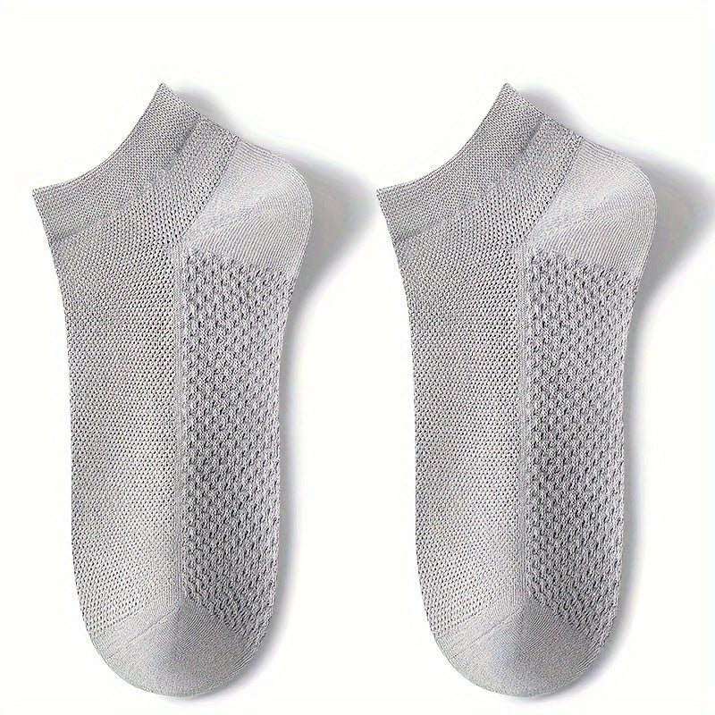 5pcs Men's Breathable Mesh Ankle Socks - Odor-Resistant, Sweat-Wicking Casual & Business Boat Socks, Plus Size