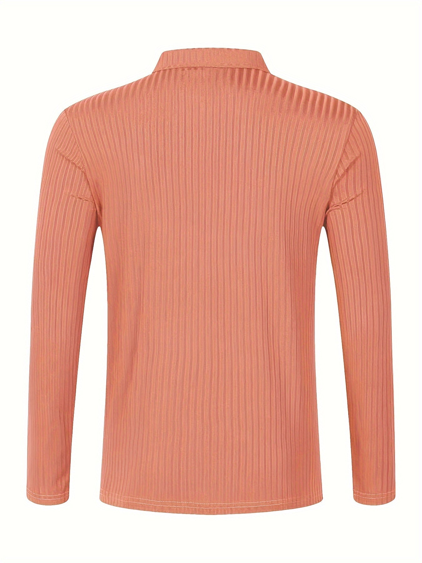 Men's Casual Sports Ribbed Long Sleeve Zipper Lapel Golf Shirt, Spring And Fall