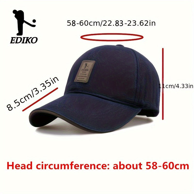 EDIKO Unisex Baseball Cap, 100%, Breathable Sun Protection Hat for Men & Women, Casual Outdoor Golf Cap, Woven, Hand Washable - Black