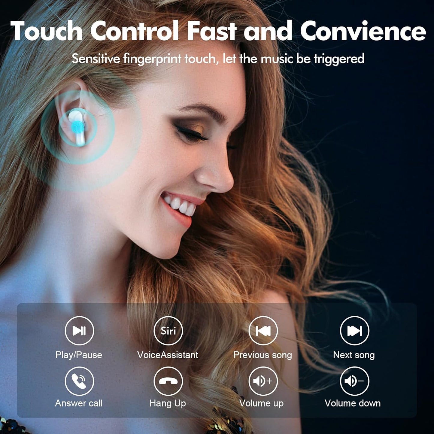 Wireless Earbuds Bluetooth Headphones 50H Playback Ear Buds with IPX7 Waterproof, HD Microphone, LED Display for Iphone and Andriod White