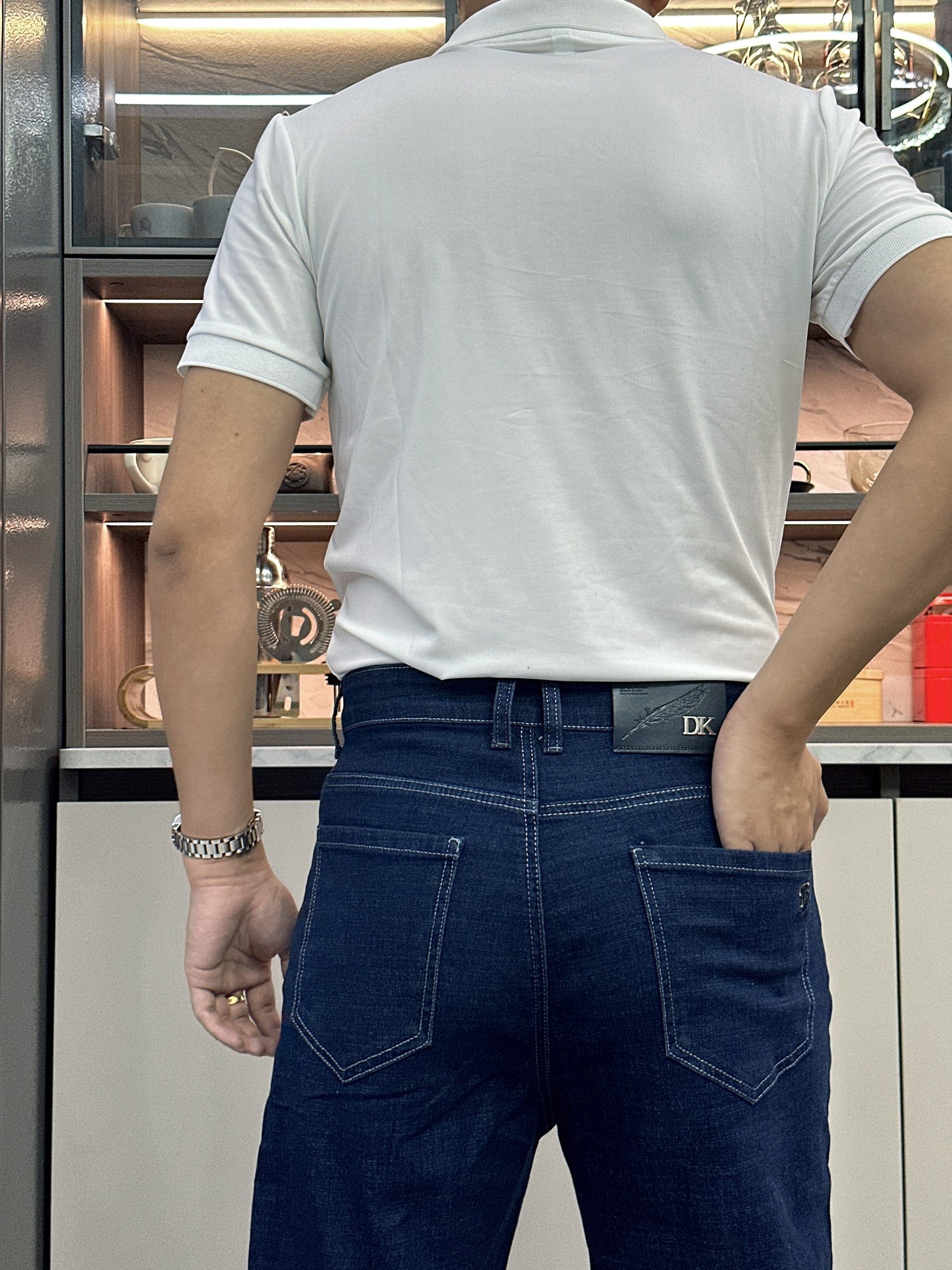 Men's Classic Straight-Leg Jeans in Dark Blue - Comfortable & Stylish Denim for Casual, Work, and Business Dates | Machine Washable, Non-Transparent with Printed Detail | All-Season Wear