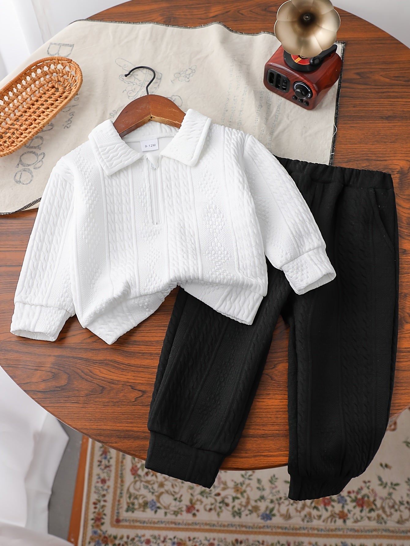 Newborn Boy's Trendy Long Sleeves Lapel Top & Pants Set, 2pcs Comfy Outfits For Kids Everyday And Outdoors