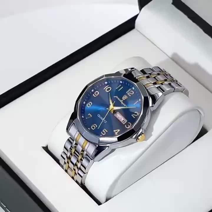1pc BINBOND Men'S Fashion Watch, Luxury Dual Calendar Quartz Wristwatch, Business Style, Round Alloy Case, Stainless Steel Strap, Water-Resistant, Luminous Pointer Display, Battery Powered, Perfect for Valentine's, Christmas,