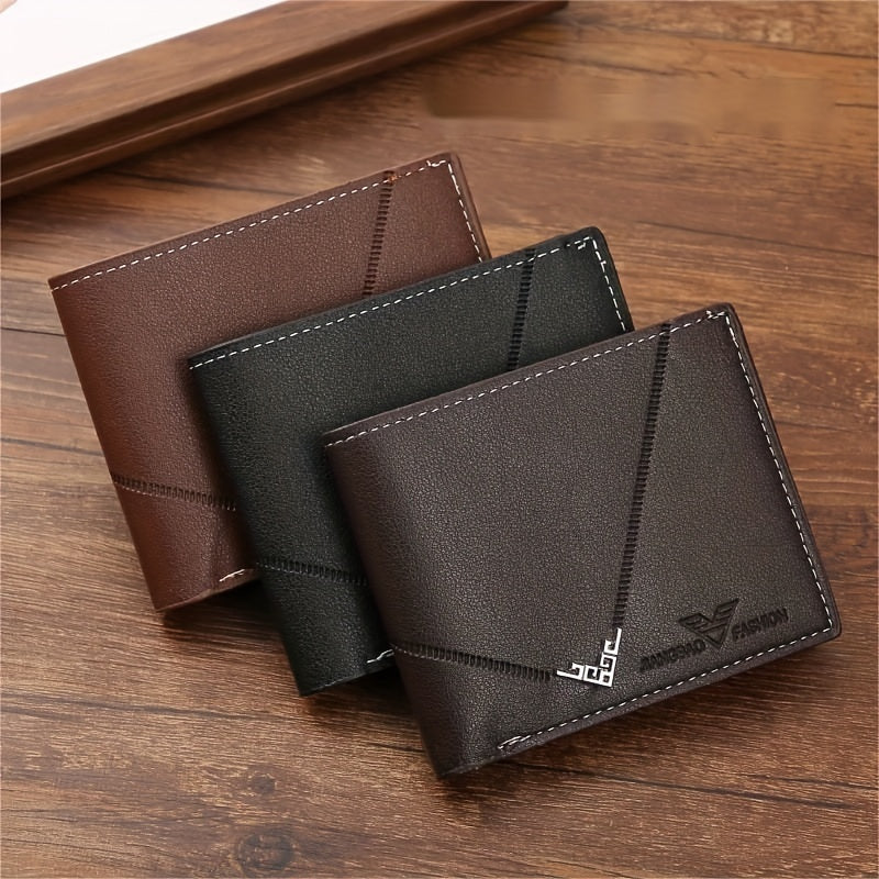 Men's Wallet Short Money Clip, Fashion Multi-card Lychee Pattern Horizontal Splicing PU Leather Clip Christmas Gift