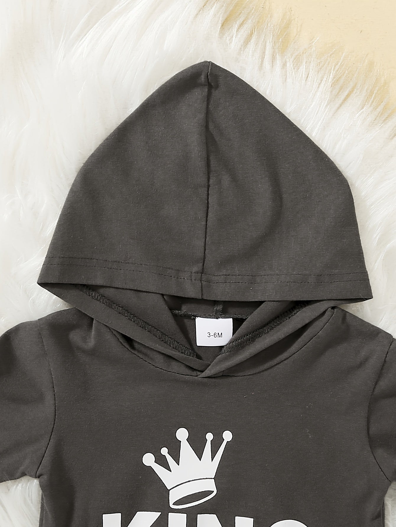 2 հատ Baby Boy's Casual Fashion Outfit Hooded KING Print երկարաթև մարզաշապիկ + շալվար բացօթյա հավաքածու
