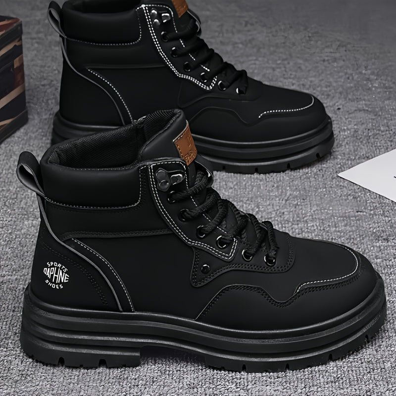 Large Size High Top Casual Shoes Short Boots Men's Big Yellow Boots High Top Trendy Versatile British Style Short Boots Mid Top Work Boots Men's Hiking Boots