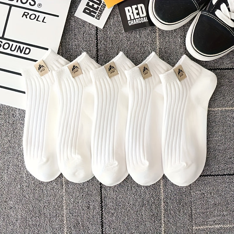 3/5 Pairs Of Men's Trendy Solid Low Cut Ankle Socks, Anti Odor & Sweat Absorption Breathable Socks, For All Seasons Wearing