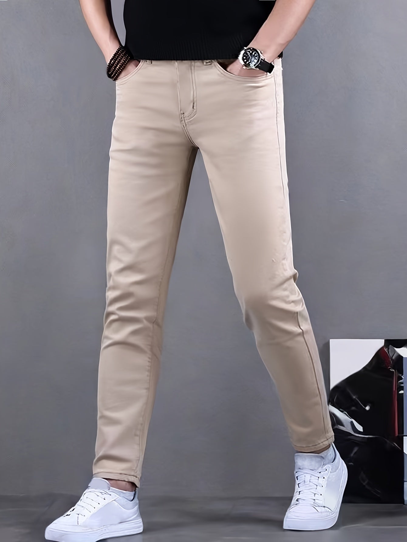 Men's Casual Slim Fit Jeans, Men's Versatile Classic Design Denim Pants for All Seasons