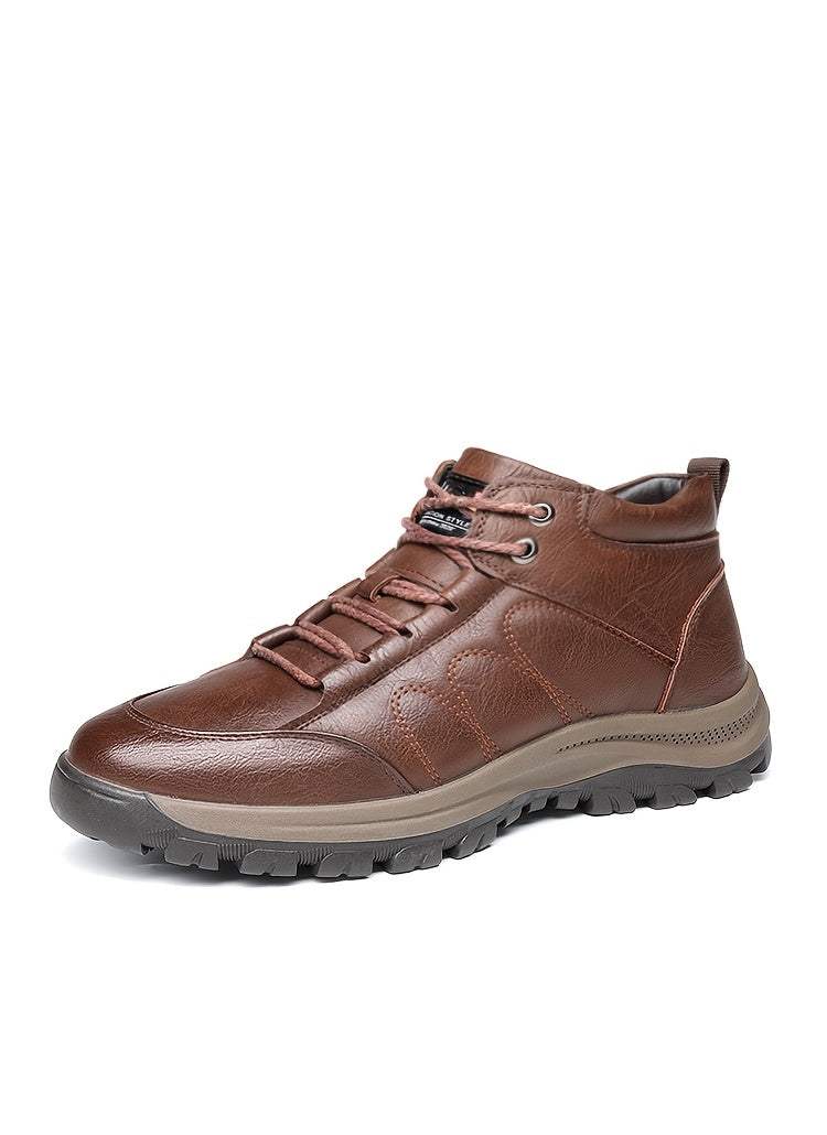 Men'S Stylish Black Leather High-Top Boots - Casual, Fashionable, Business-Ready with Lace-Up Closure, Rubber Sole, and Round Toe Design for Winter Sports and Daily Wear, Winter Boots|Stylish High Boots|Laceup Boots