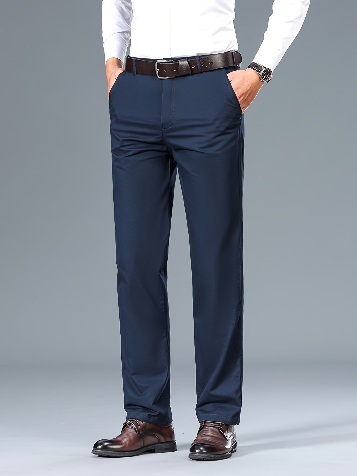 Men's Light Business Cotton Dress Pants - Straight Leg, Olive Green, 100% Cotton, Perfect for Office or Casual Outings