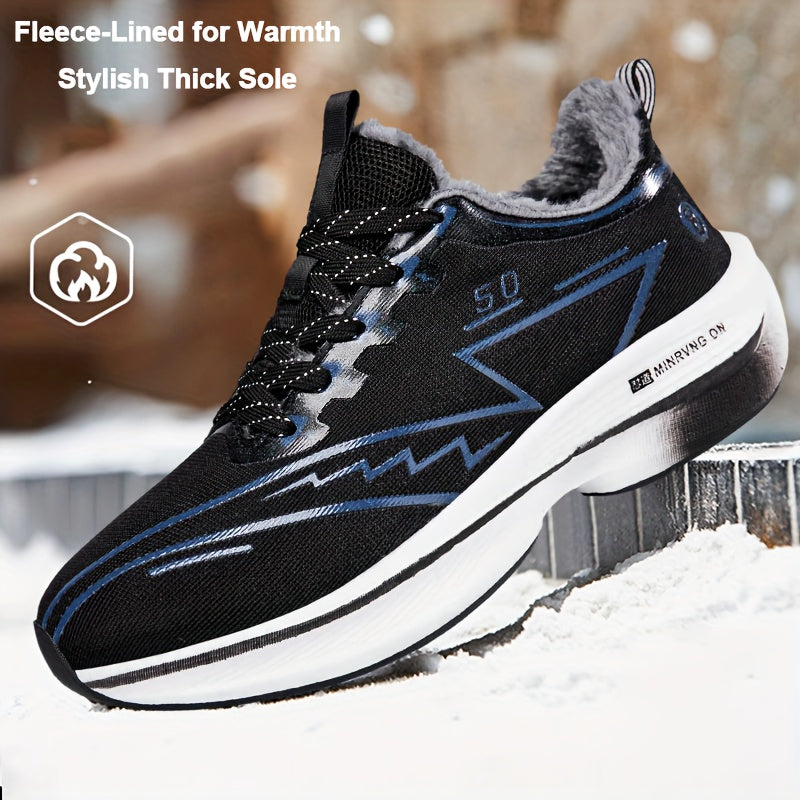Men'S Winter Snow Sneakers - Warm Fleece Lined Thermal Insulation, Non-Slip TPU Sole with Carbon Fiber Support, Low-Top Lace-Up Winter Boots with Arch & Cushioned Insole, All-season Outdoor Hiking, Snow Walking, Daily Winter