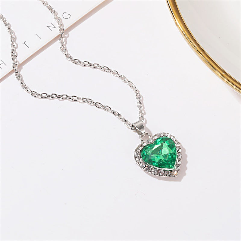 Birthstones Կախազարդ Վզնոց Սրտաձև Սինթետիկ Կապույտ Քարեր Ամբողջ Փայլուն Ցիրկոնիայից Կախազարդով Կանացի պարանոցի փայլուն շղթայով