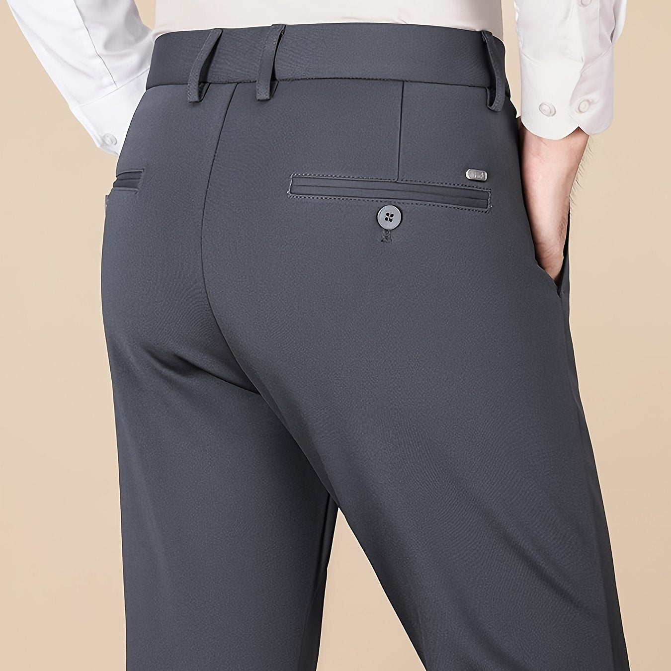 Men's Casual Pants, Autumn Polyester Blend, Regular Fit, Solid Color, Button Detail, Slim Fit, Standard Length, Men's Fashion, Trousers for Men