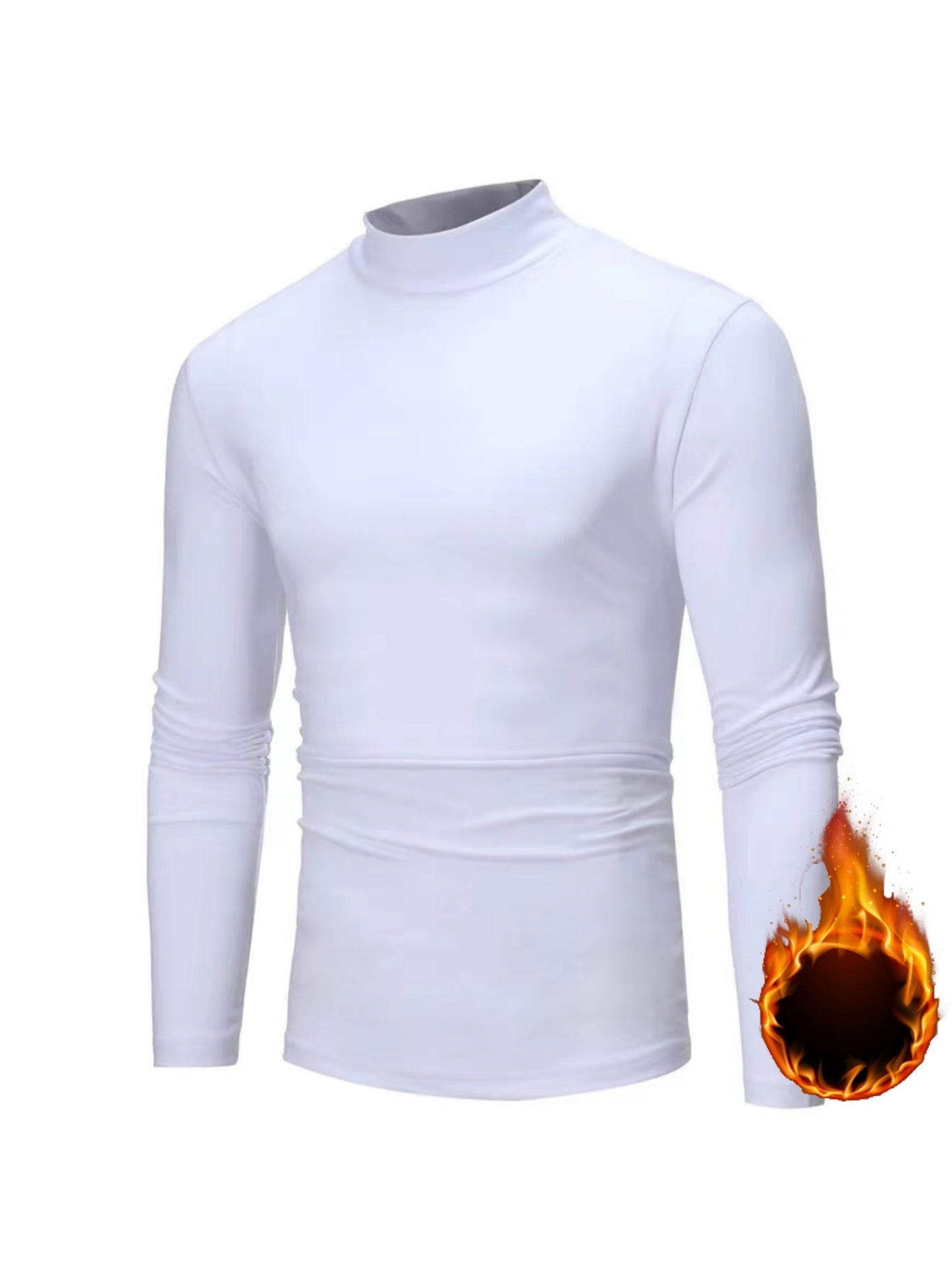 Men's Solid Long Sleeve Turtleneck Stretch T-shirt, Casual Comfy Warm Top For Fall Winter, Men's Clothing