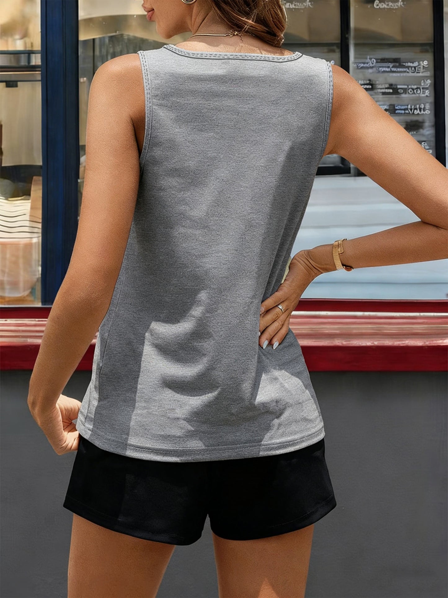Women’s Geometric Round Neck Tank Top and Shorts Set