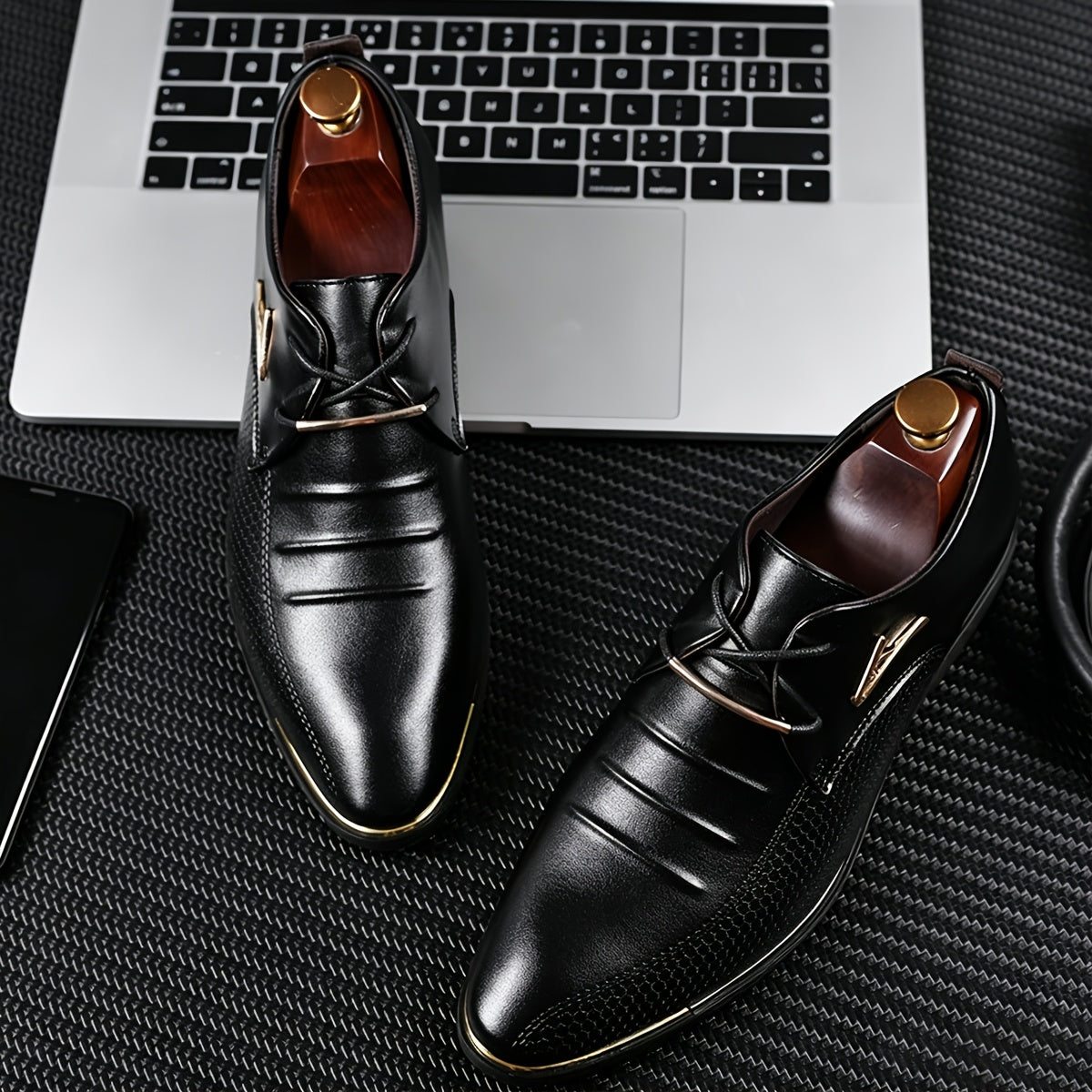 Men's Black Lace-Up Casual Business Dress Shoes for Spring-Fall