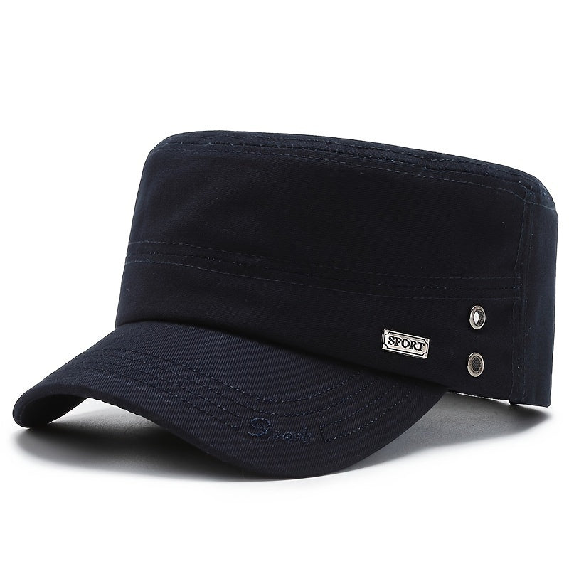 EDIKO Men's Cotton Flat Top Cap, Embroidered Adjustable Military Cadet Hat with Lightweight Toggle Closure, Hand Washable, Stretch Fit for New Year's Occasions - Solid Color Woven Cap