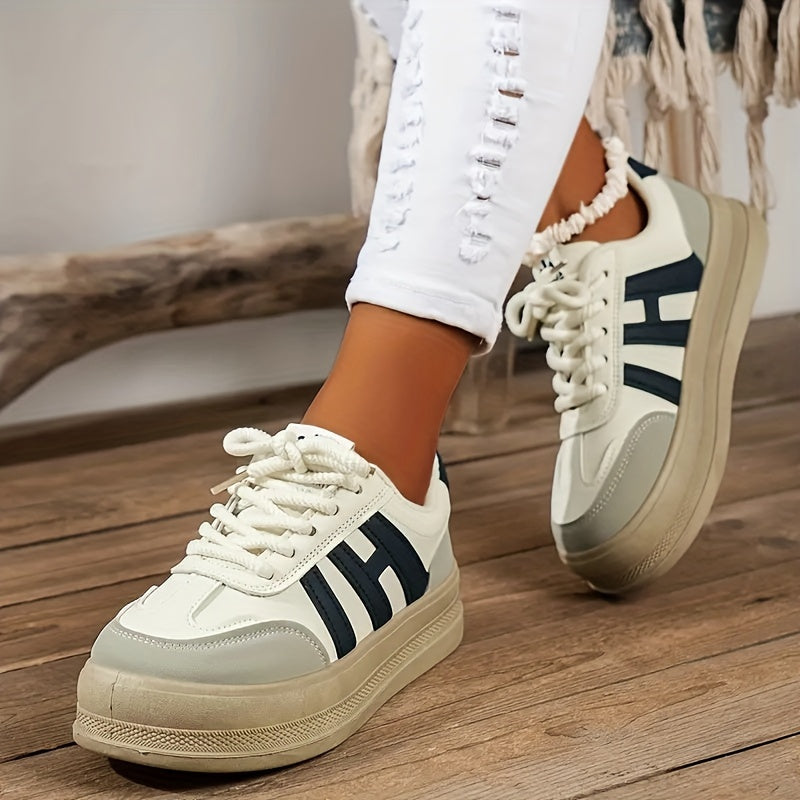 Women'S Thick Sole Casual Sneakers, Breathable Fabric Upper, All-Season Spring Sports Shoes, Stabilizing Support, Sole, Polyurethane Insole, Solid Color Design